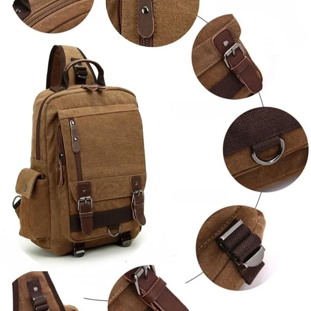 Canvas Messenger Bag Small Cotton Leather Crossbody Shoulder Handbag